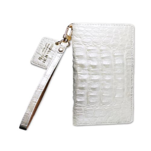 White Caiman Crocodile Natural Leather Cell Phone Case